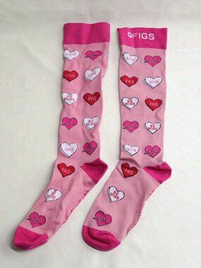 Figs Compression Socks Size L Heart Design Pink New